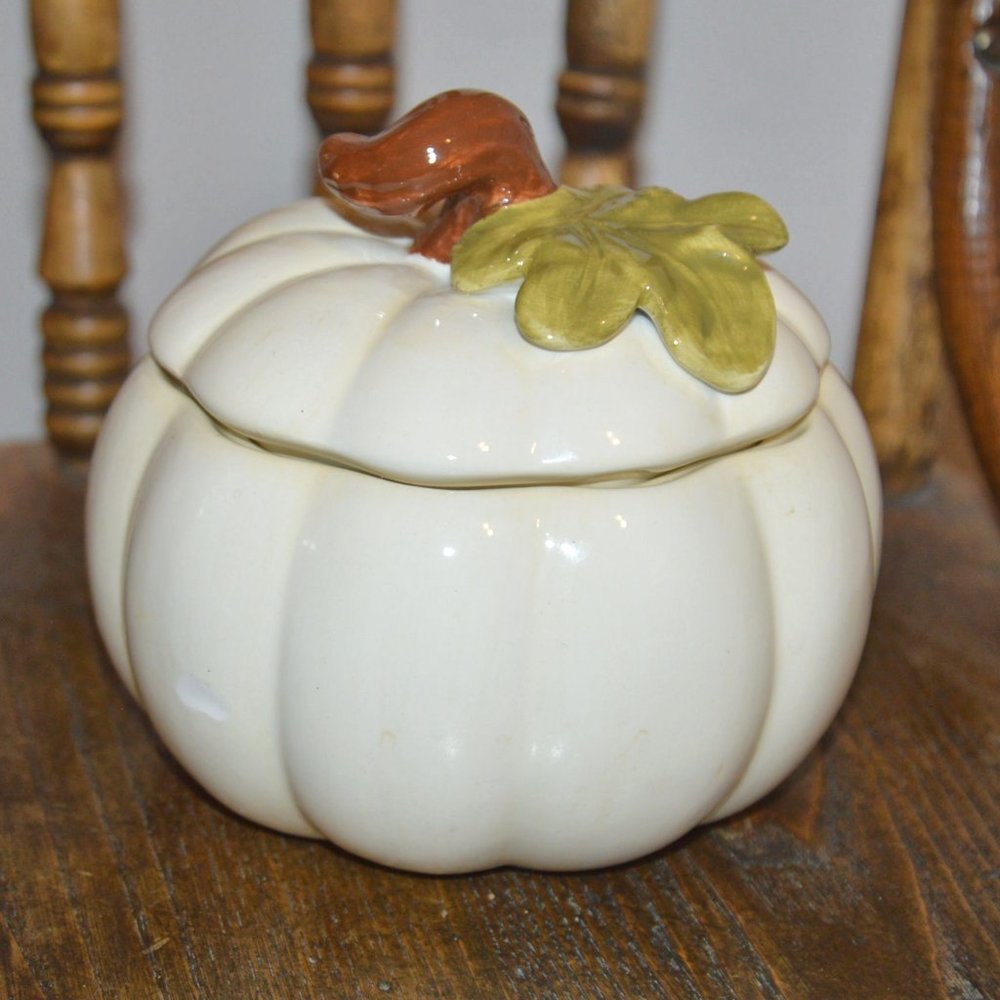 4/$20 Leaves & Vines Pumpkin Autumn/Fall Ceramic Container with lid